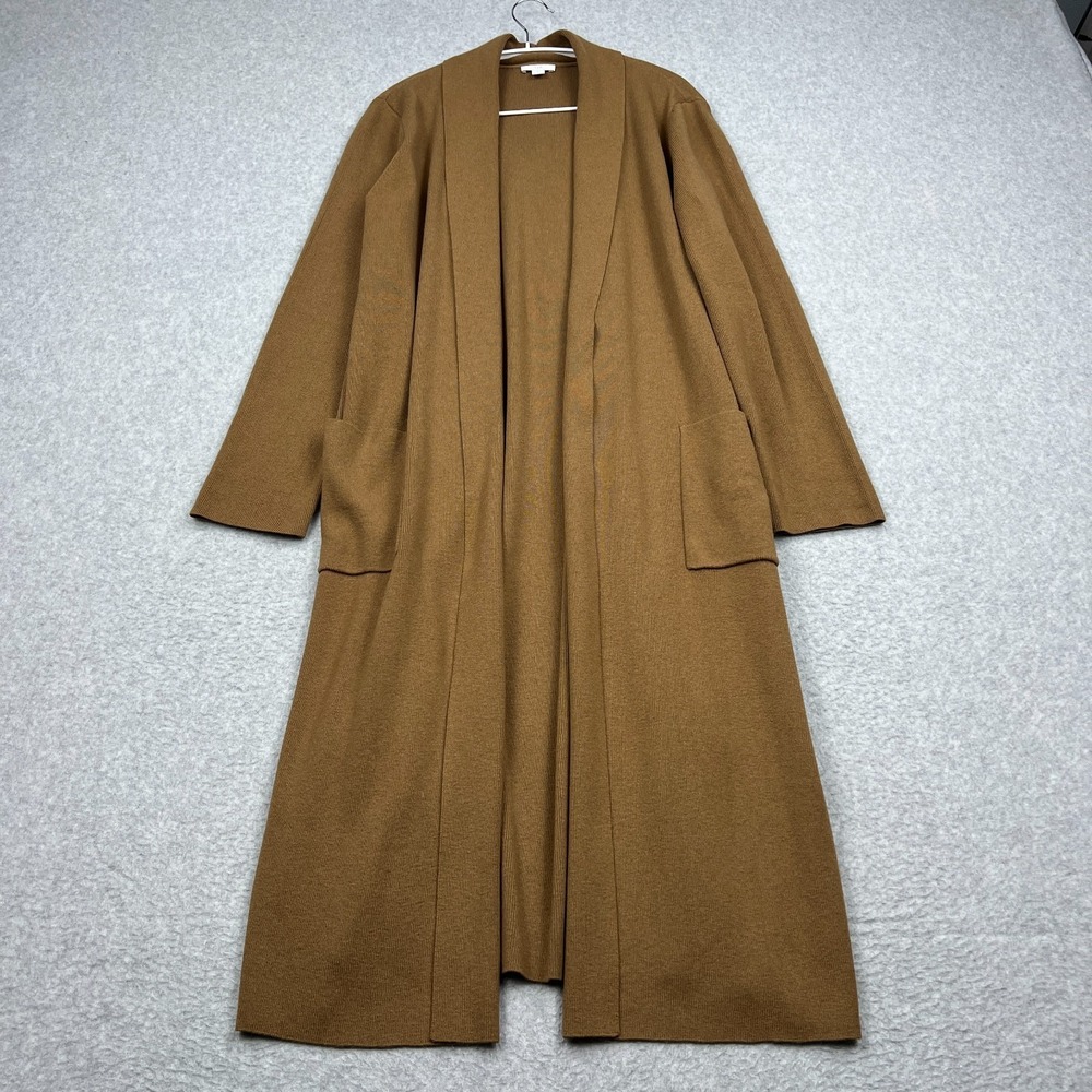 J. Jill Cardigan Women's Medium Brown Wool Ribbed Long Duster Sweater Pockets